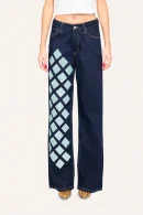 Altın Baklava Desenli Wide Leg Jean
