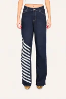 Gümüş Çizgili Wide Leg Jean