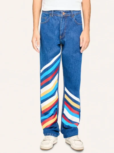 Çok Renkli Çizgili Baggy Jean
