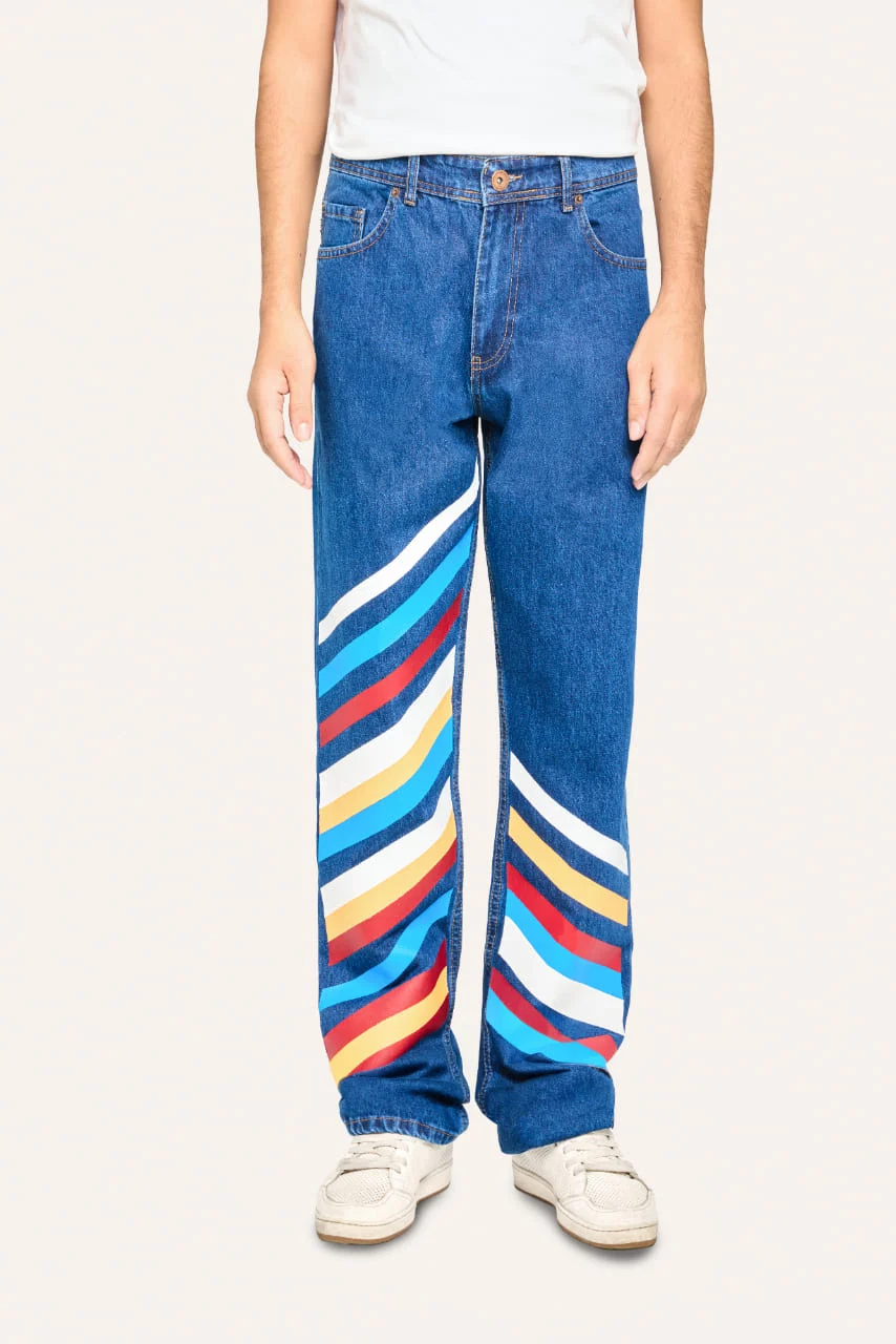 Çok Renkli Çizgili Baggy Jean