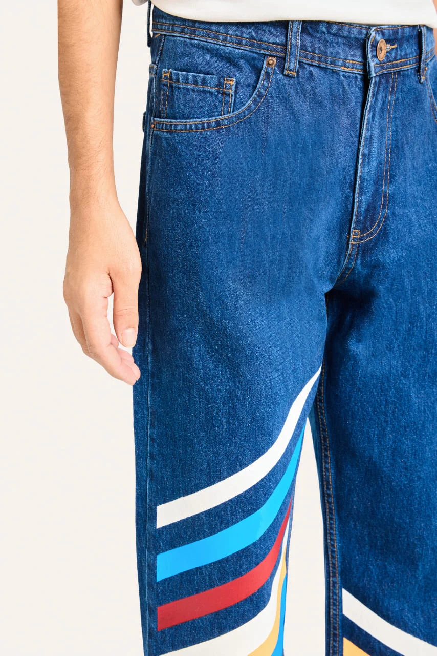 Çok Renkli Çizgili Baggy Jean - Görsel 3