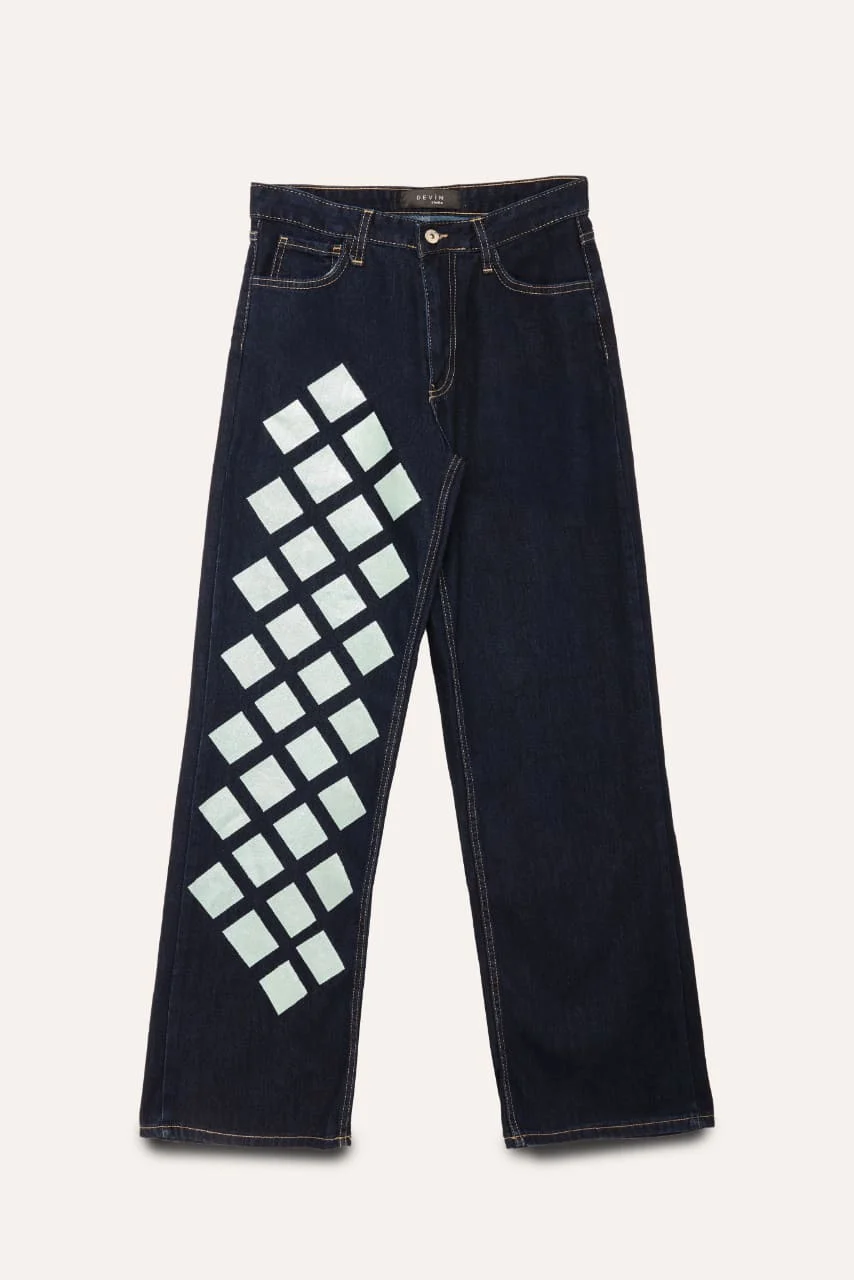 Altın Baklava Desenli Wide Leg Jean - Görsel 4
