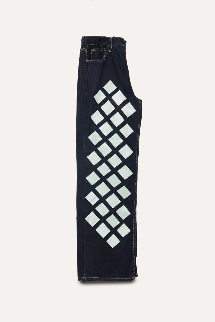 Altın Baklava Desenli Wide Leg Jean - Görsel 5