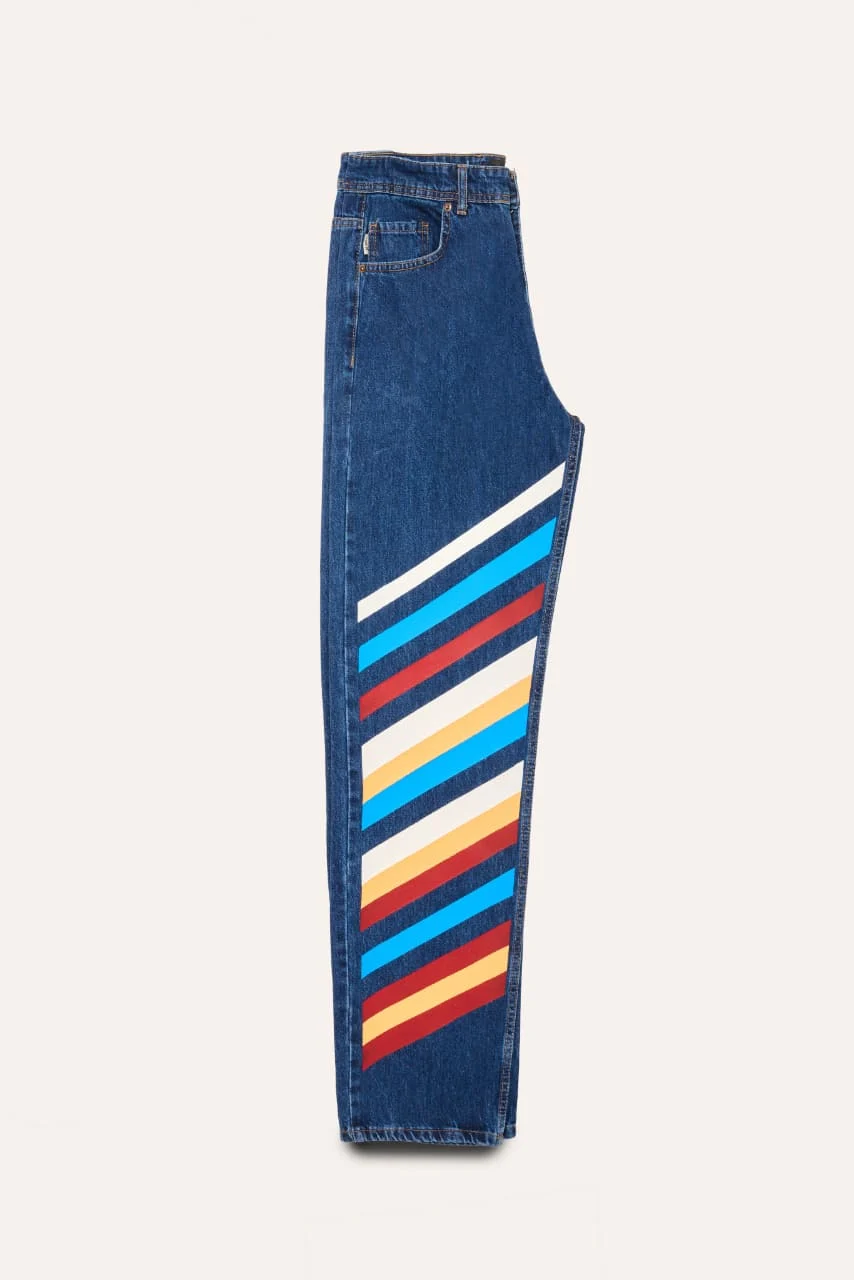 Çok Renkli Çizgili Baggy Jean - Görsel 5