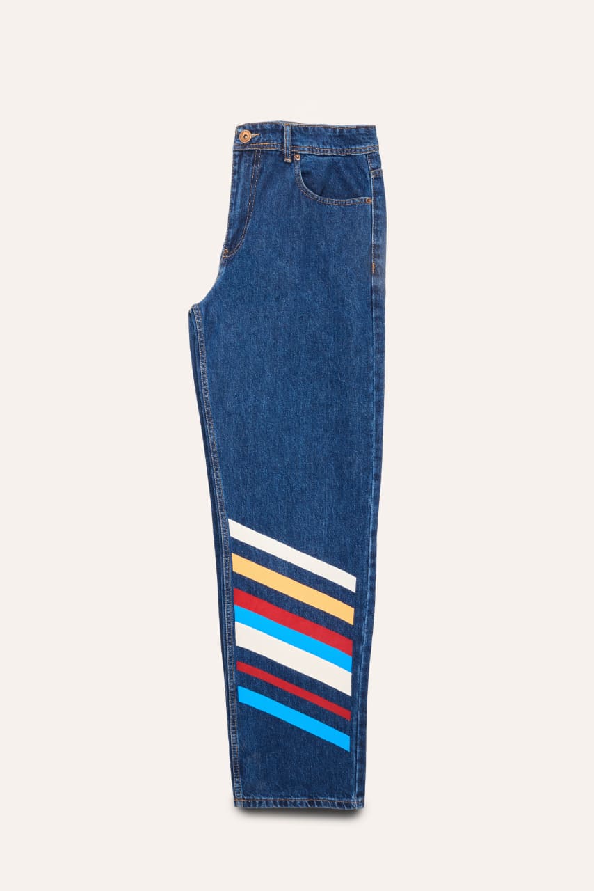Çok Renkli Çizgili Baggy Jean - Görsel 6