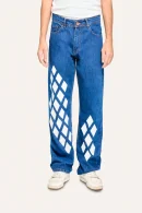 Beyaz Baklava Desenli Baggy Jean