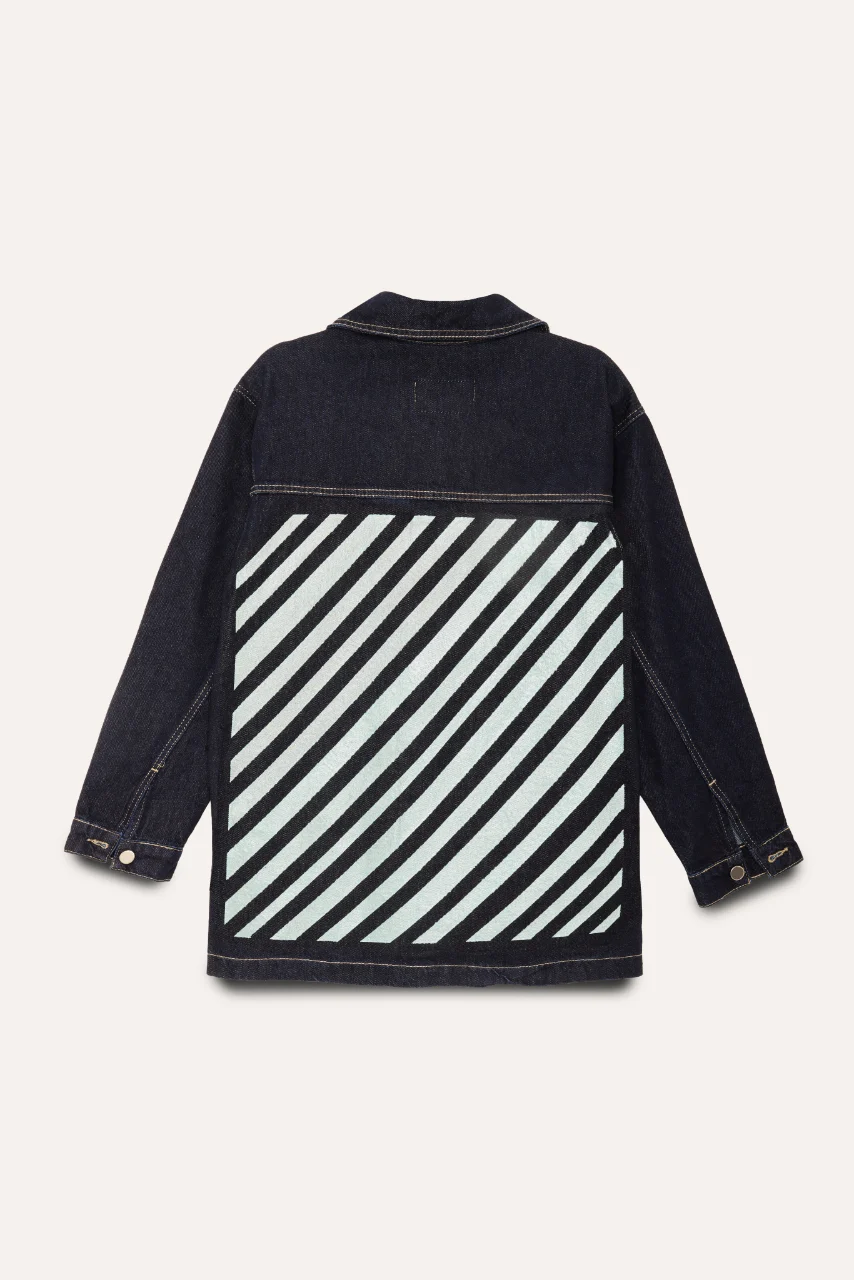 Mavi - Gümüş Çizgili Oversize Denim Ceket - Görsel 2